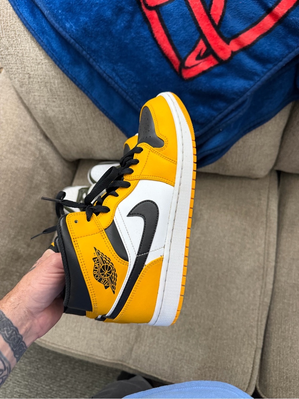 Jordan Yellow Black White Mid-Top Sneakers